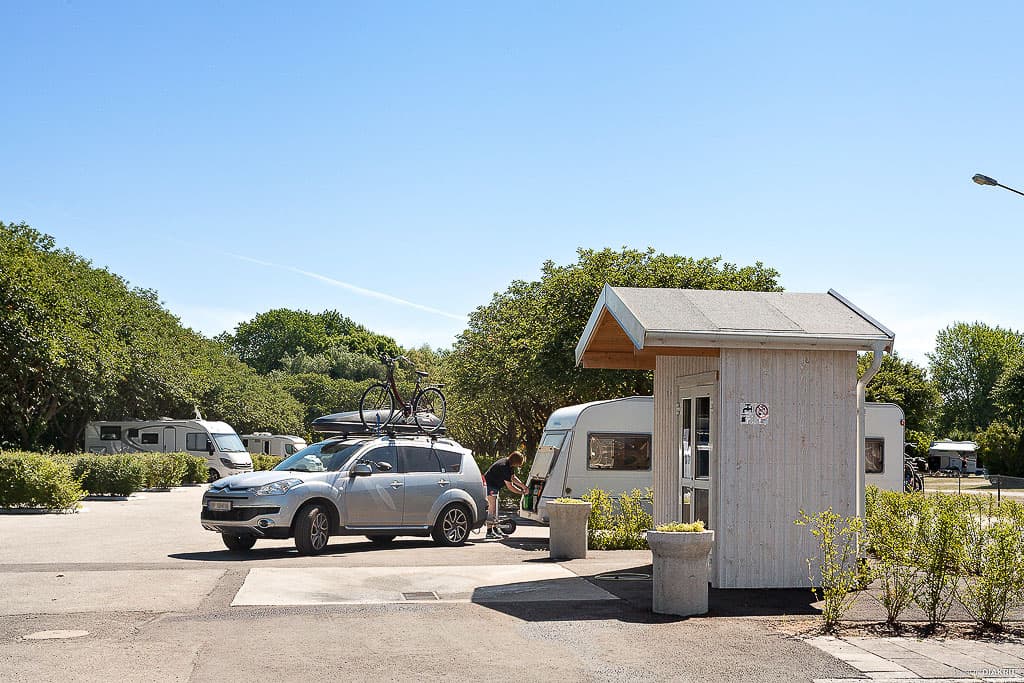 Tömningsstation och servicehus på campingplatsen i Malmö