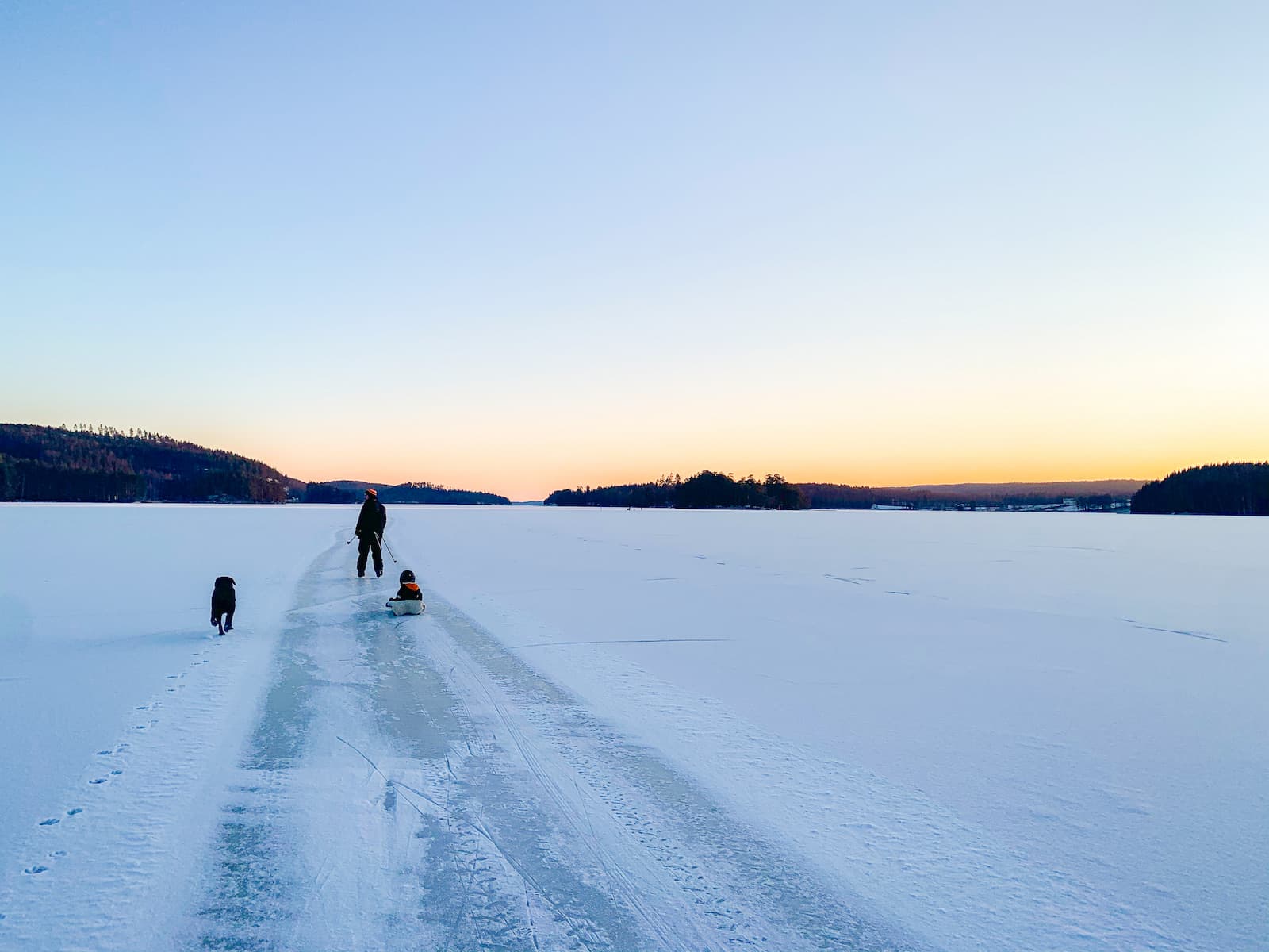Camping i Årjäng med hund som rastas längs vinterstigarna.